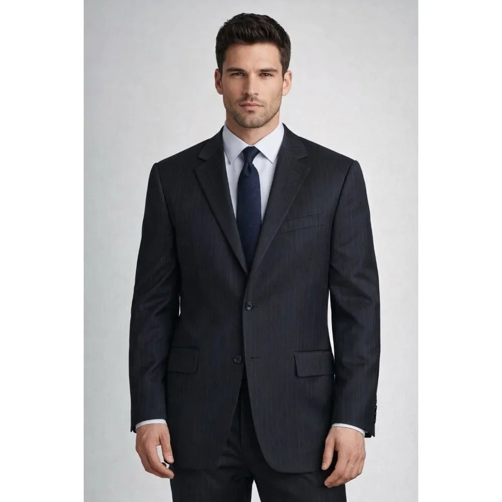 Oscar De La Renta Mens Black Suit Blazer Jacket 1Wool Size‎ 42R Preppy Career
